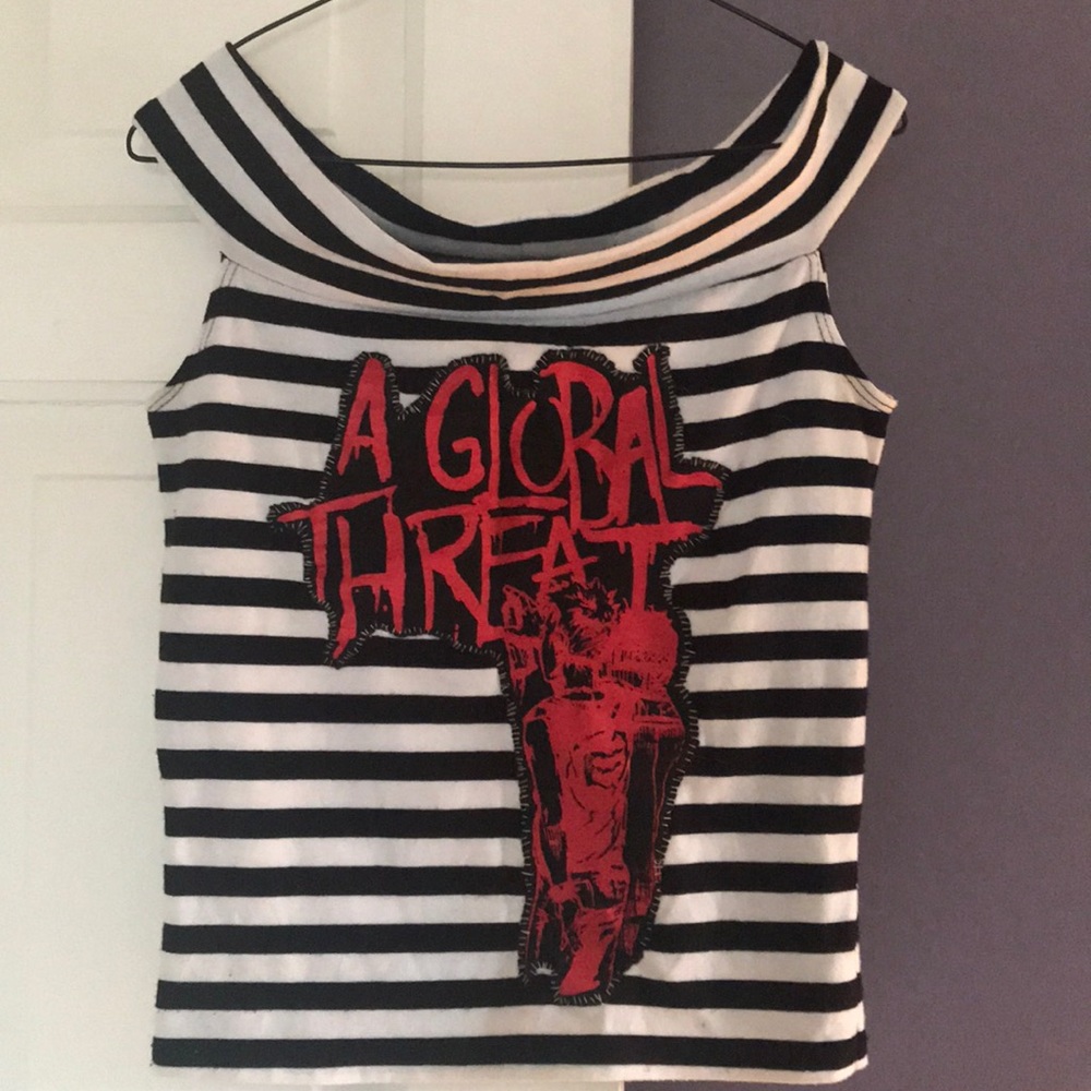 A Global Threat Sewn Punk Striped Shirt